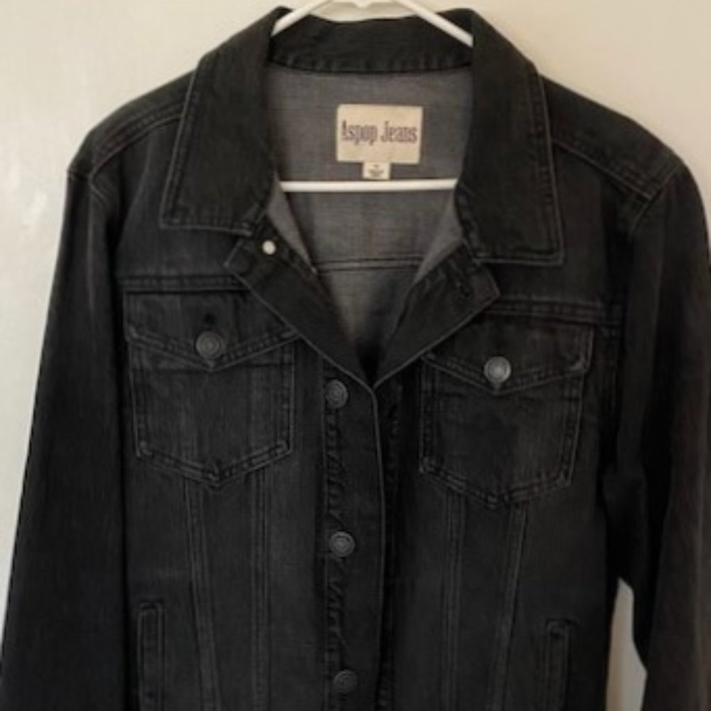 ASOP Jeans Mens Regular Fit Black Jeans Jacket (Medium)
